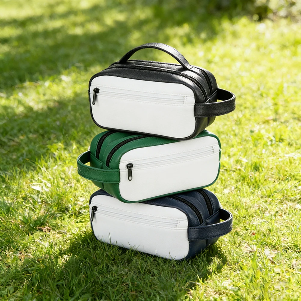 

1pc Golf Ball Carry Bag PU Large Capacity Portable Waterproof Double Row Zipper Handbag With Wrist Strap For Daily Use