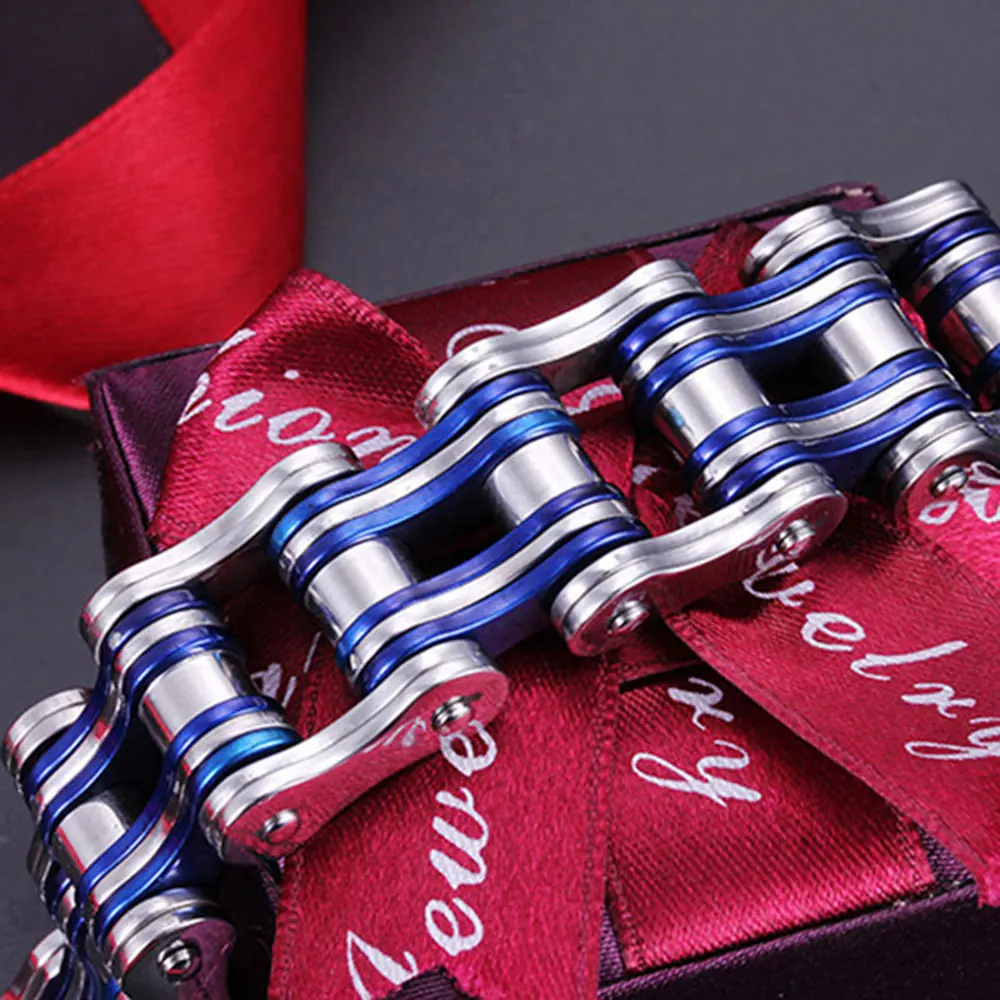 الأزرق رجل أساور الوزن، فاسق السائق دراجة نارية سلسلة ربط أساور للرجال الفولاذ المقاوم للصدأ الفضة والمجوهرات بالجملة #4