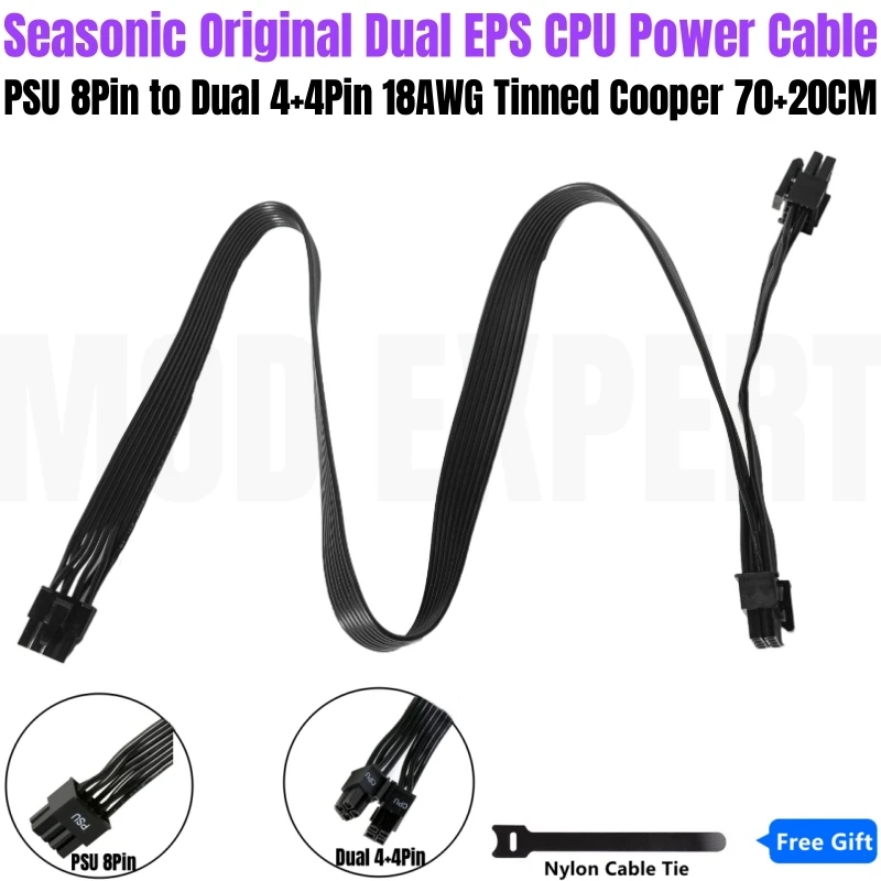 Original Seasonic Dual 8 Pin 4+4 Pin EPS 12V CPU Power Supply Cable for SSR-750TR, SSR-650PD2, SSR-550GD2 SNOWSILENT Modular PSU