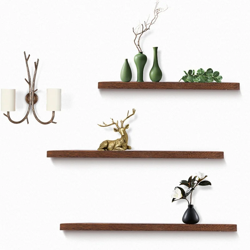 Decorative Wall Mounted Display Stand Floating Shelf Wooden Wall Shelf Hanging Storage Organizer For Books Plants Storage Racks