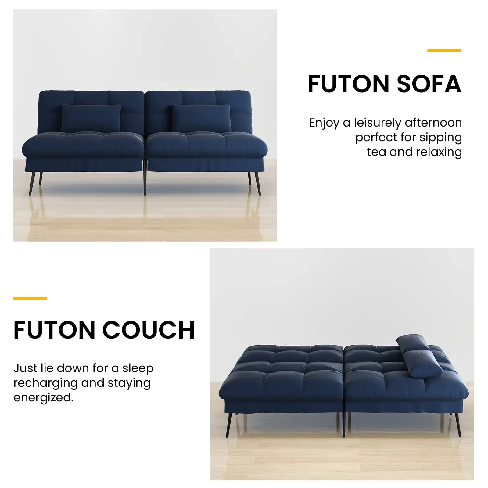 Tempat Tidur Sofa Futon Convertible Cloud Comfort, Biru