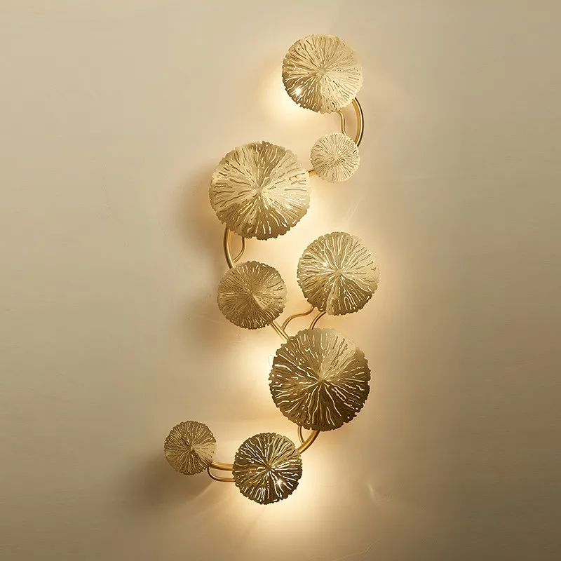 

Nordic Copper Lotus Leaf Wall Lamp Post Modern Personality Gold Wall Sconce Bedroom Bedside Lamp Creativity Wall Lights G4 Led