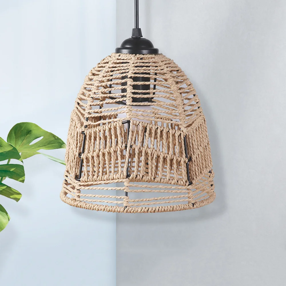 Chzimade Paper Braid Artificial Rattan Lamp Covers Lampshade Hanging Chandelier Shades Fixture Rustic Weave Lantern Decorative