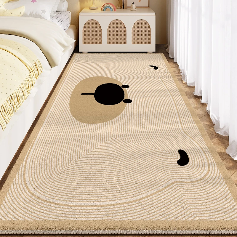 Cartoon Style Bedroom Decor Line Carpet Thicken Plush Carpets for Living Room Fluffy Soft Bedside Floor Mat Washable Lounge Rug
