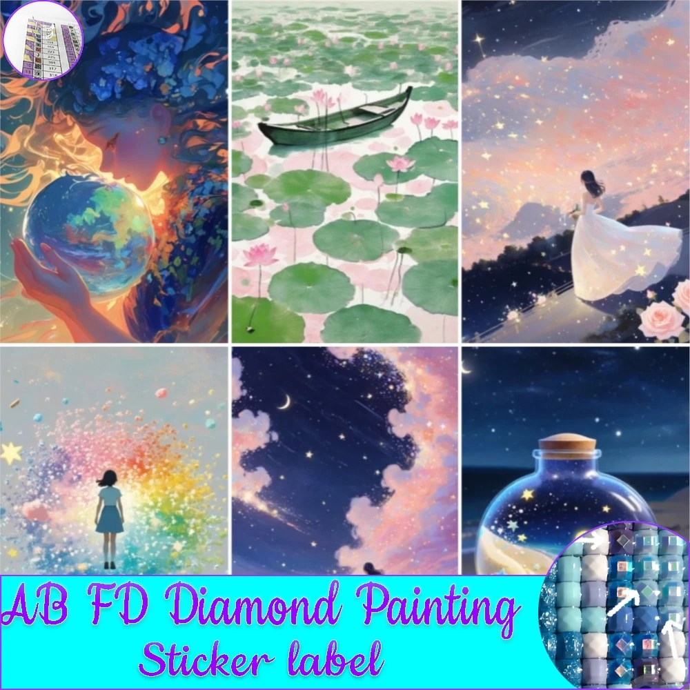 AB FD Diamond Painting with Sticker Label 5d Diamond DIY Embroidery Wishing Bottle Crafts Girls Mosaic Floral Home Decoration