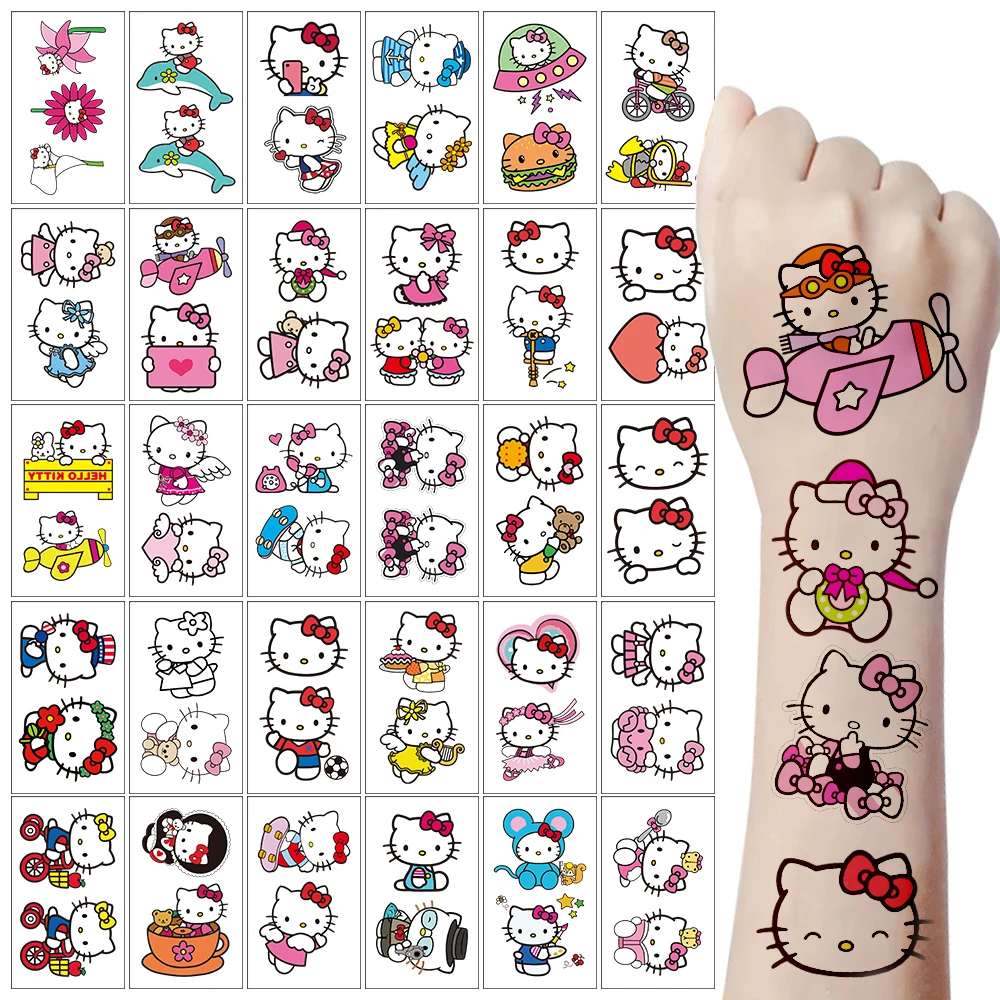 30pcs Sanrio Hello Kitty Tattoo Stickers Y2K Cute KT Cartoon Korea Girl's Temporary Tattoo Decals Children's Fake Tatoo Stickers