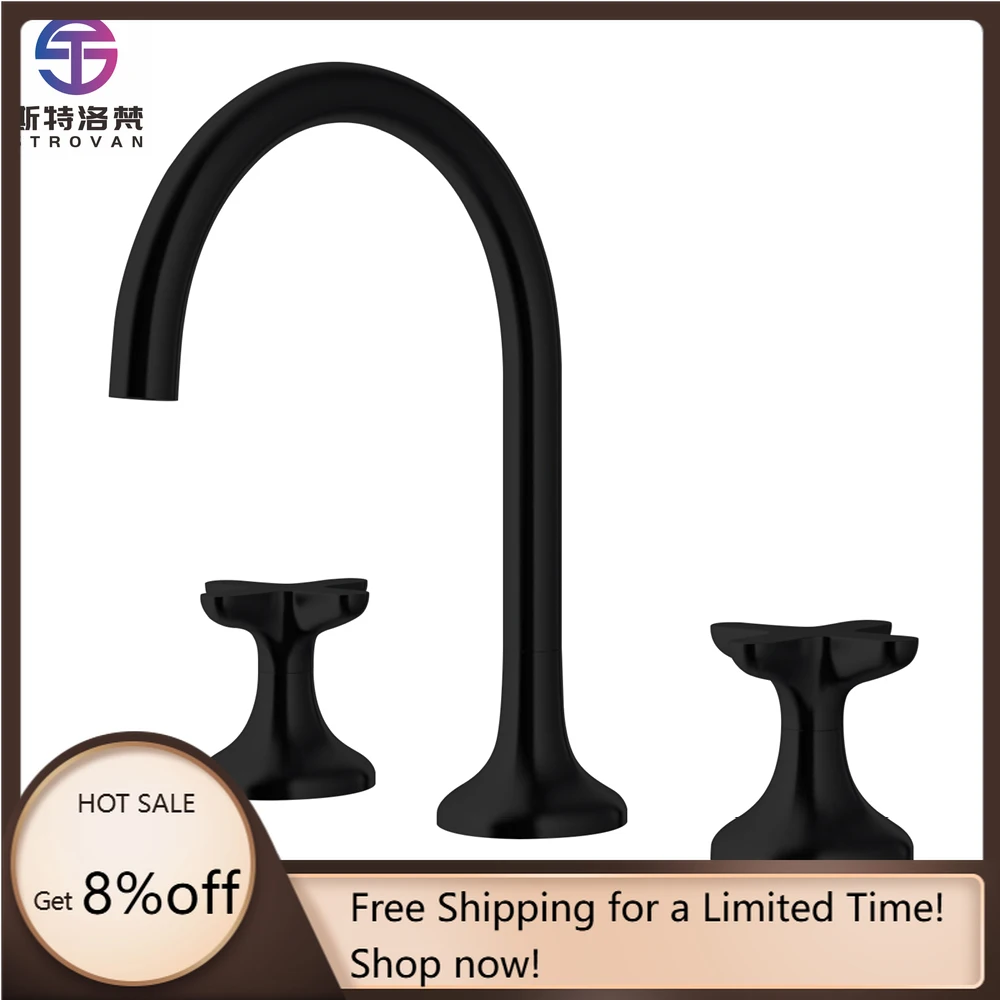 

Durable Brass Bathroom Basin Faucet 3 Hole Double Handle Hot Cold Water Tap Polished Chrome Finish for Hotel