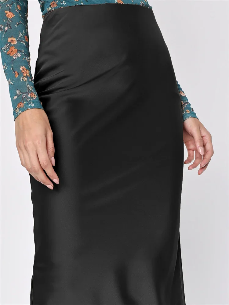 Jupe taille haute en satin pour femmes, fendue sur le côté, patchwork élégant, streetwear décontracté, vêtements d'été féminins, mode