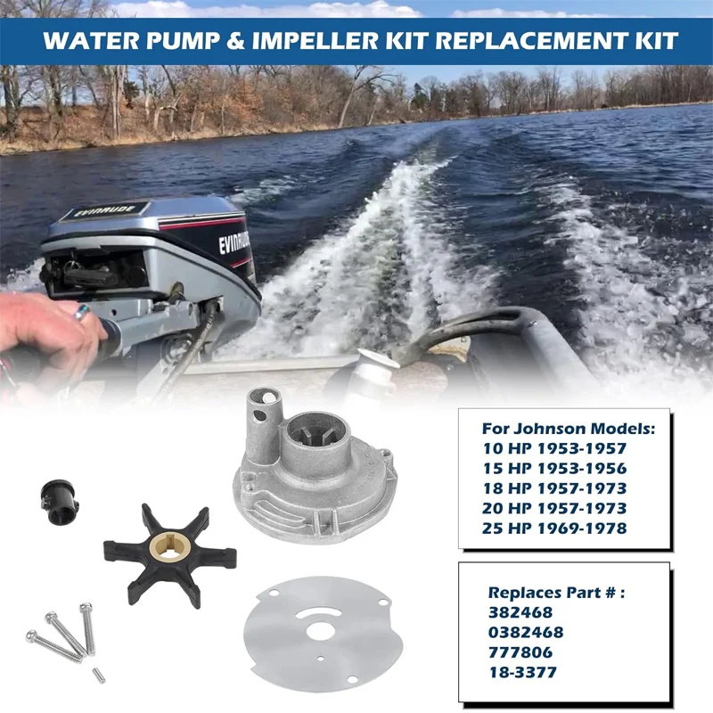 Water Pump Impeller Kit 0382468 382468 Fits for Johnson Evinrude BRP OMC 10 15 18 20 HP Housing,  Part#777806 18-3377 46-13179