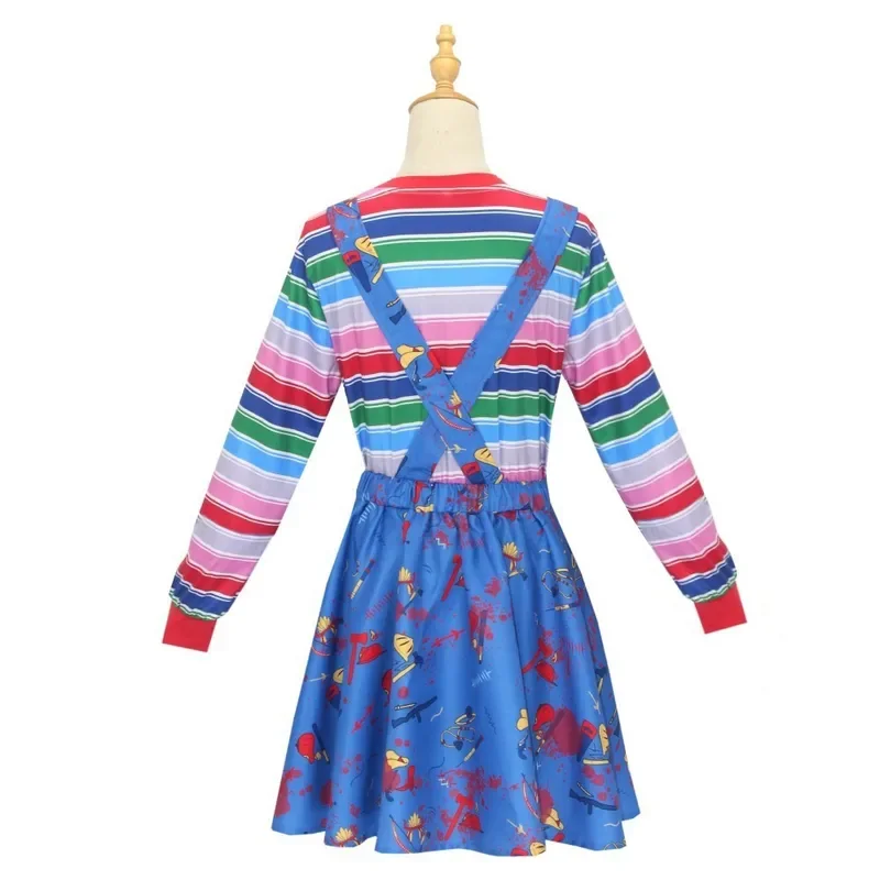 فستان أنيمي نسائي من Scey Chucky زي تنكري رعب كرتوني تشاكي بدلة الهالوين للرجال والنساء أزياء تنكرية للحفلات