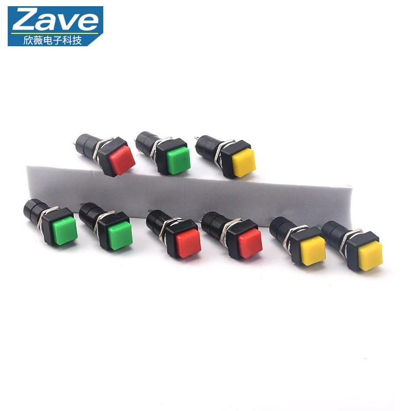 Square Push Button Switch: PBS-12A (Latching), PBS-12B (Self-Reset), Mounting Hole 12mm