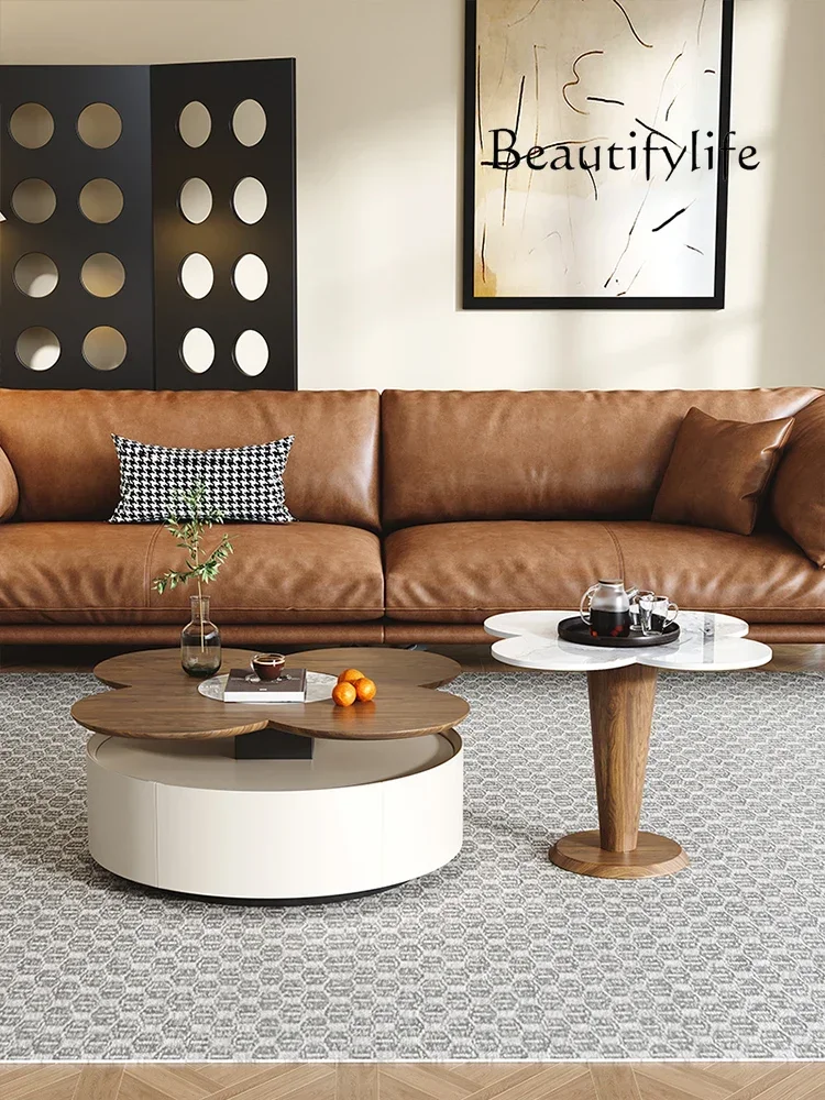W Special-shaped Walnut Decorative Rock Slab Coffee Table Living Room Small Apartment Household Minimalist Modern Simple Floor