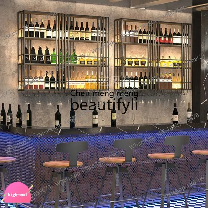 LHY26 ss Counter Wine Cabinet Luminous Creative Wall-Mounted Cup Holder Wine Cellar Music Restaurant Bar Red Wine Rack Industria