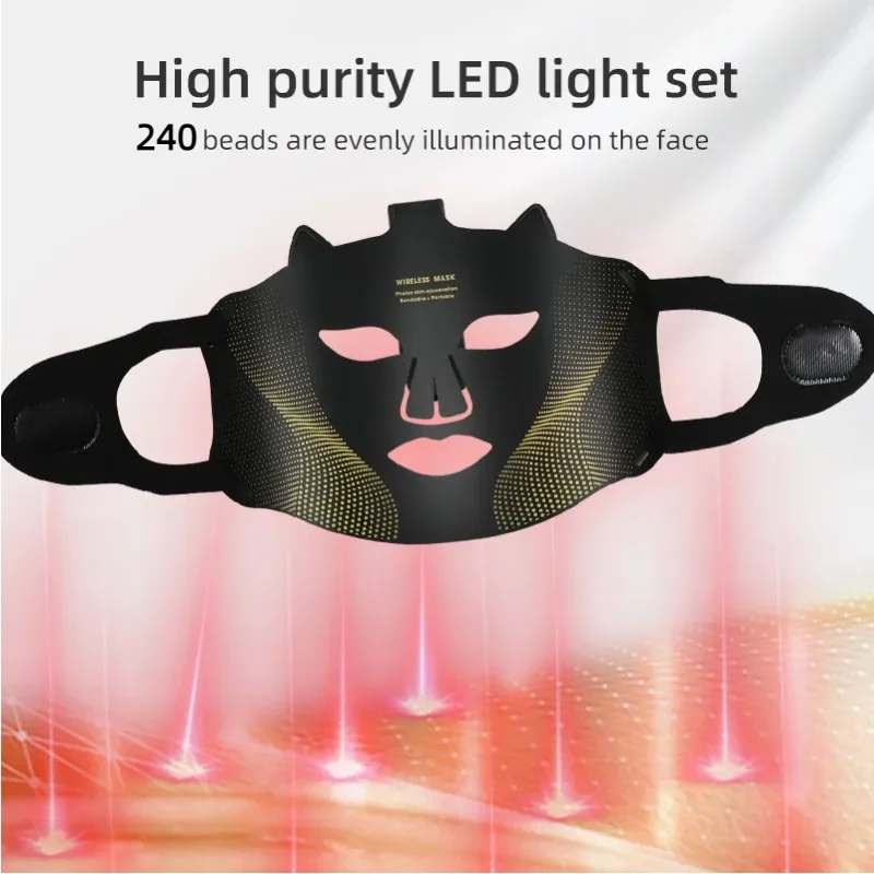 Photon Reuvenation Mask 240 Lamp Beads Silicone Material 7 Colors Led Face Mask Photon Skin Wirlessly Adjustment Beauty