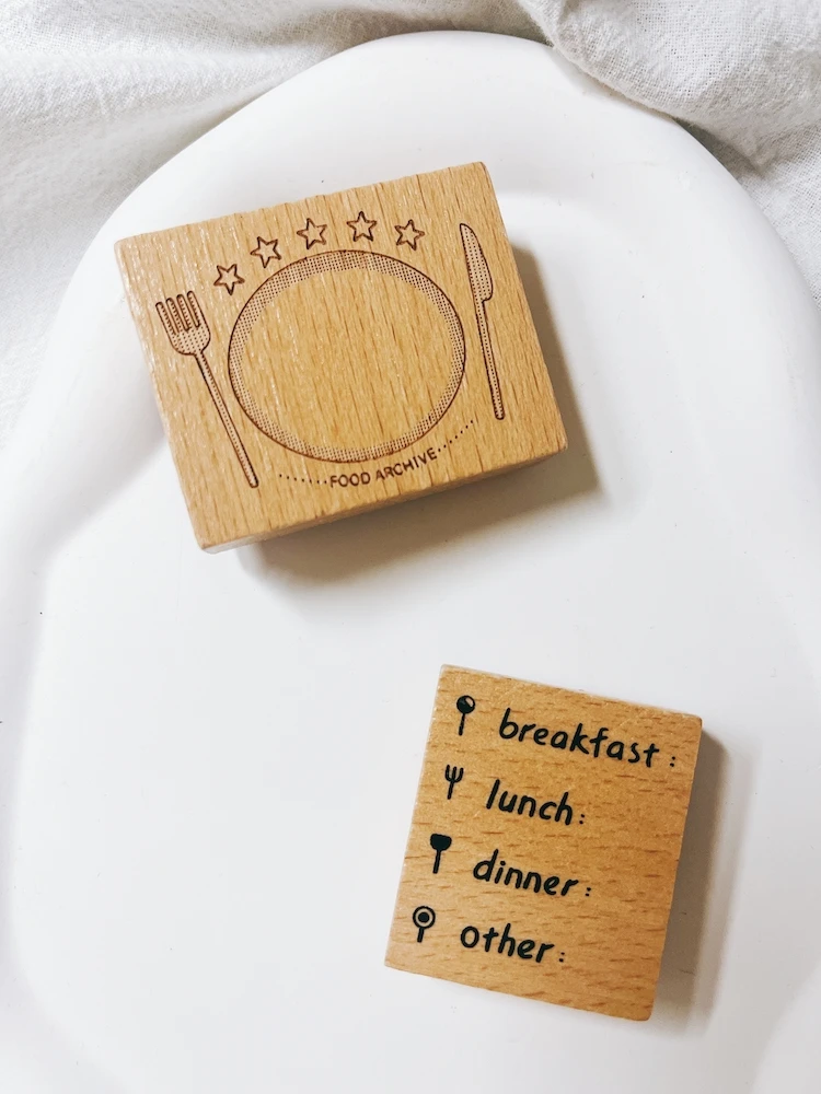Cute Wood Stamp for Scrapbooking - Food Dish Design Recording 3 Meals Journal Decor DIY Wood Seal Journaling Supplies DIY Craft