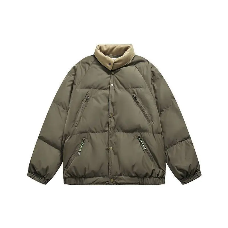 Khaki-colored Simple and Niche Design Collarless Short Coat for Women, Made of Cotton Fabric