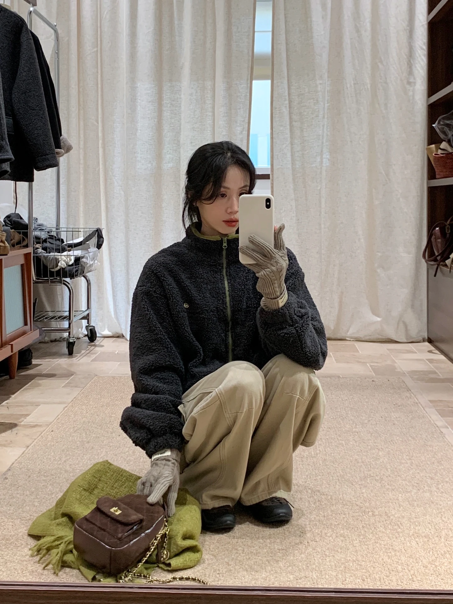 

BRIVIN Korean Sle Loose Fit ort Fce Jaet Women's Deep ey Vintage Casual Slimming Top Autumn Winter New Arrival