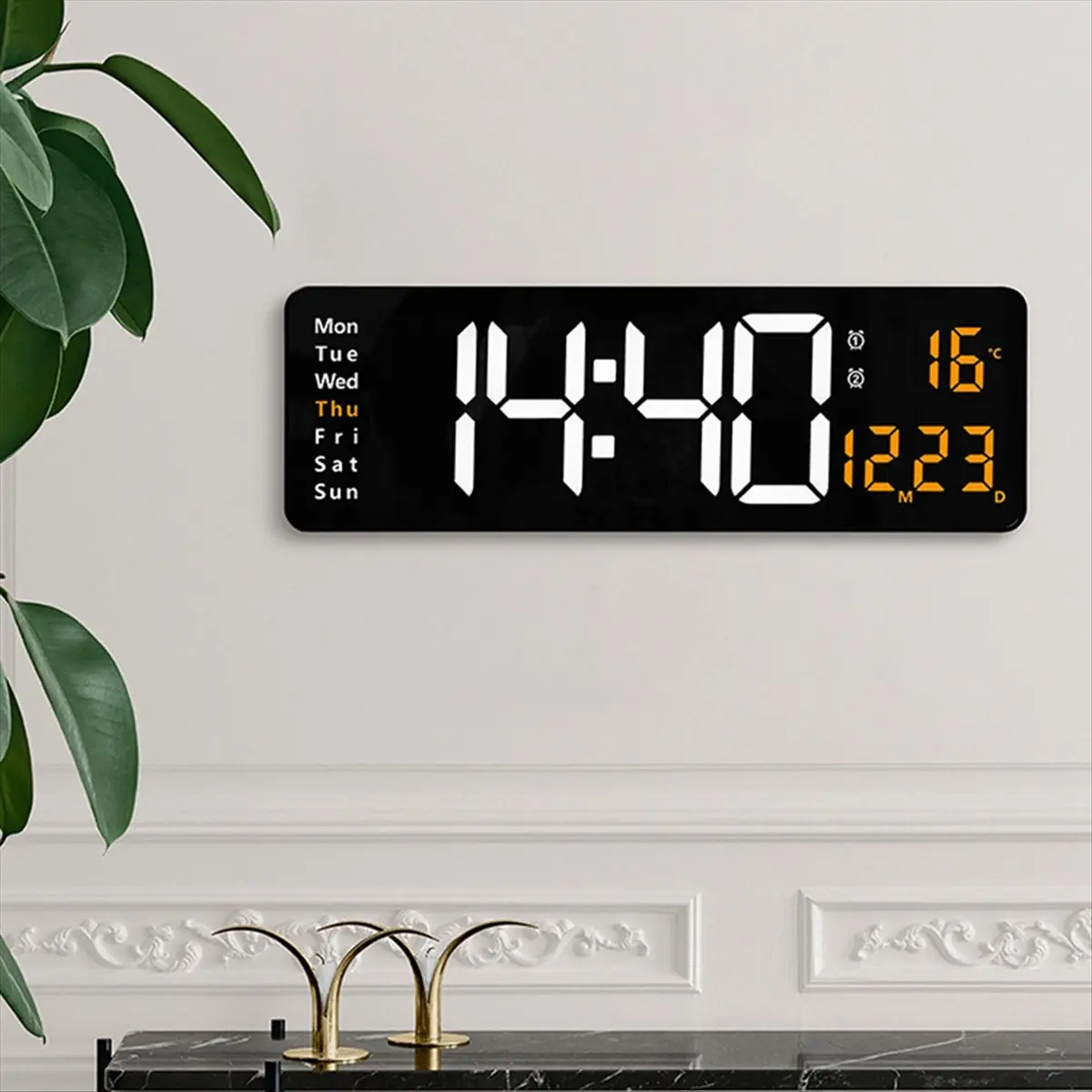 

Цифровые настенные часы BOFF 16 дюймов с пультом ДУ, большой LED-дисплей, двойной будильник, 8 RGB-цветов, электронные часы