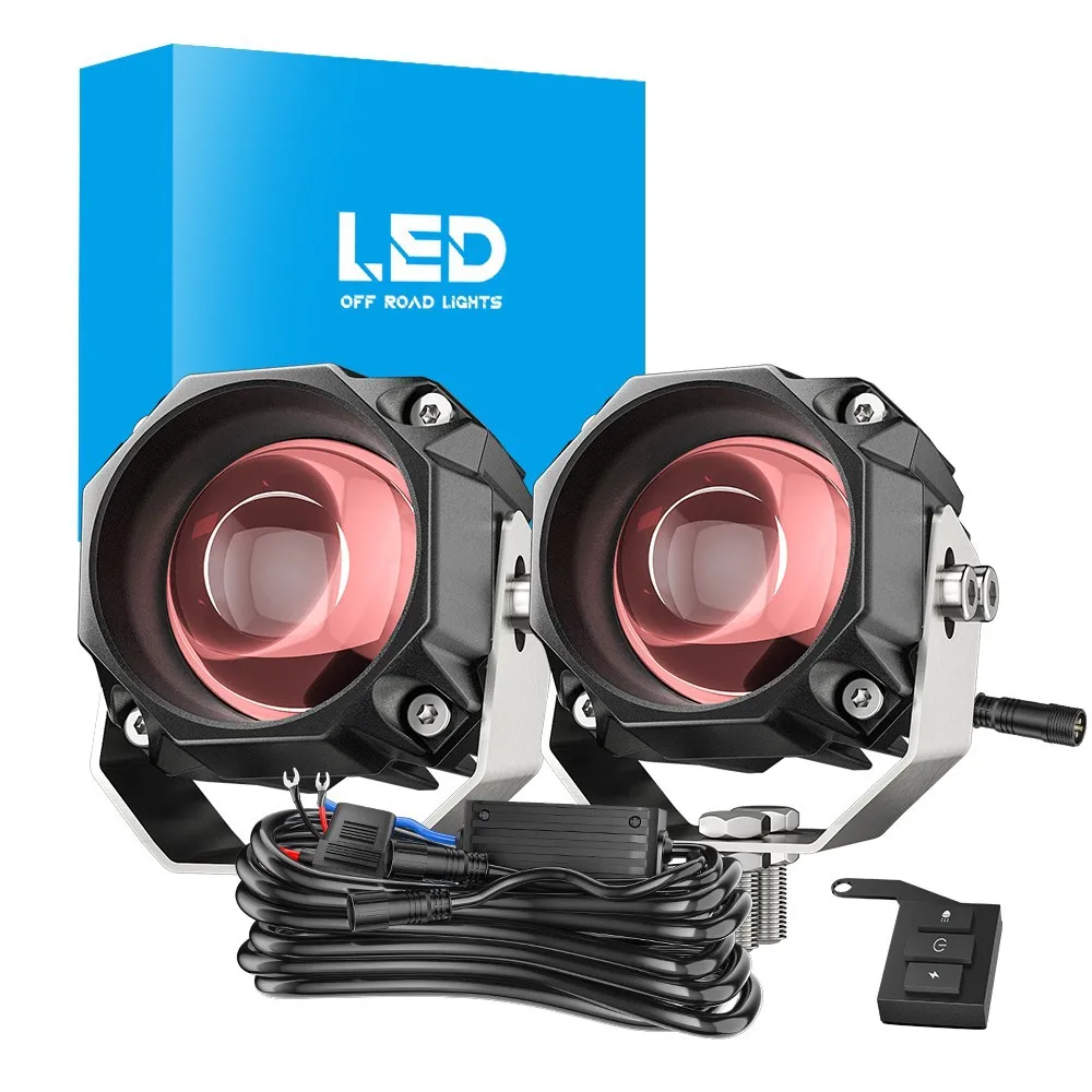 

30W Motorcycle Spot Light Kit Red Film External Dual Color Five Mode Retrofit LED Headlight Ultra Work Light Car Accessories