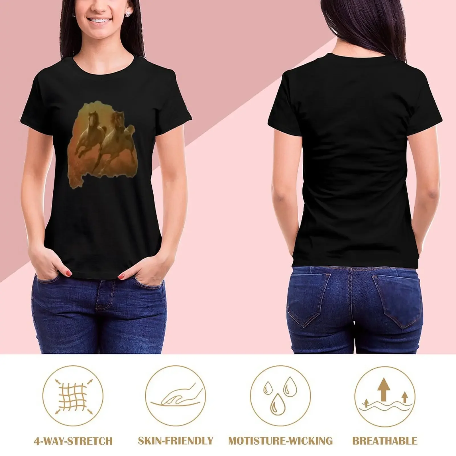 Galloping Horses Shirt T-Shirt female hippie clothes Short sleeve tee plus size t shirts for Women loose fit