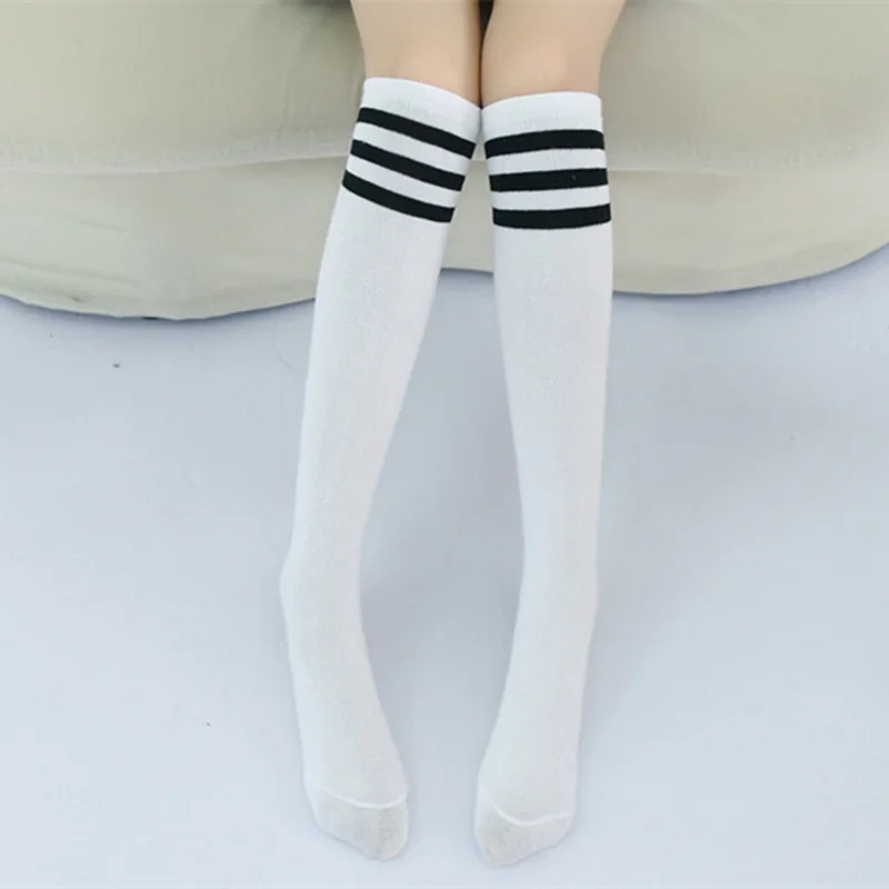 Stripes Cotton Knee High Socks Football Soccer Sports White Knee-highs Mid-Calf Sock Students Kids Baby Girls Boys 1 To 10 Years