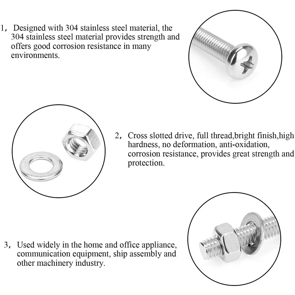 

Набор крепежа с шестигранными головками, 1220 шт., из нержавеющей стали 304, болты, гайки, шайбы для M2, M3, M5, с 4 ключами в органайзере