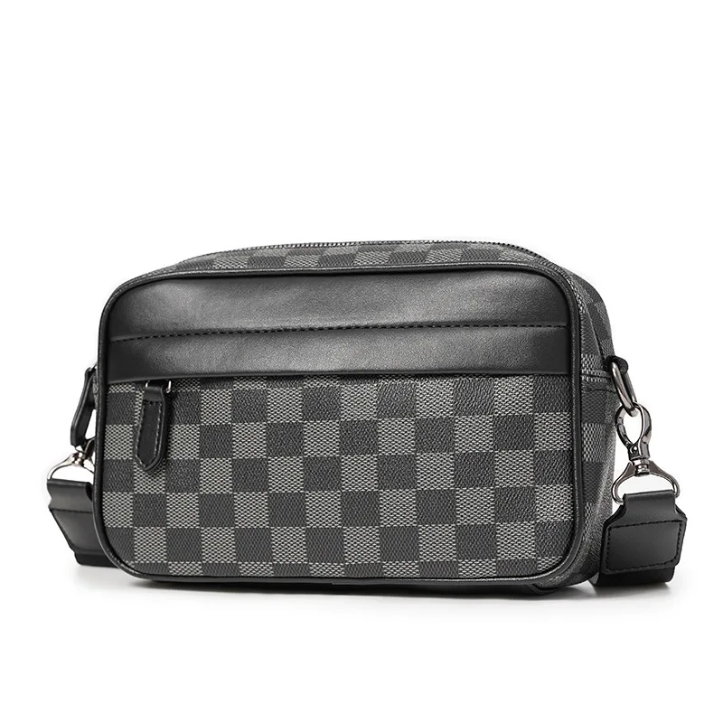 Sac à bandoulière en cuir PU pour hommes, sacs à bandoulière décontractés, plaid carré, designer masculin, large sangle, initié aux affaires