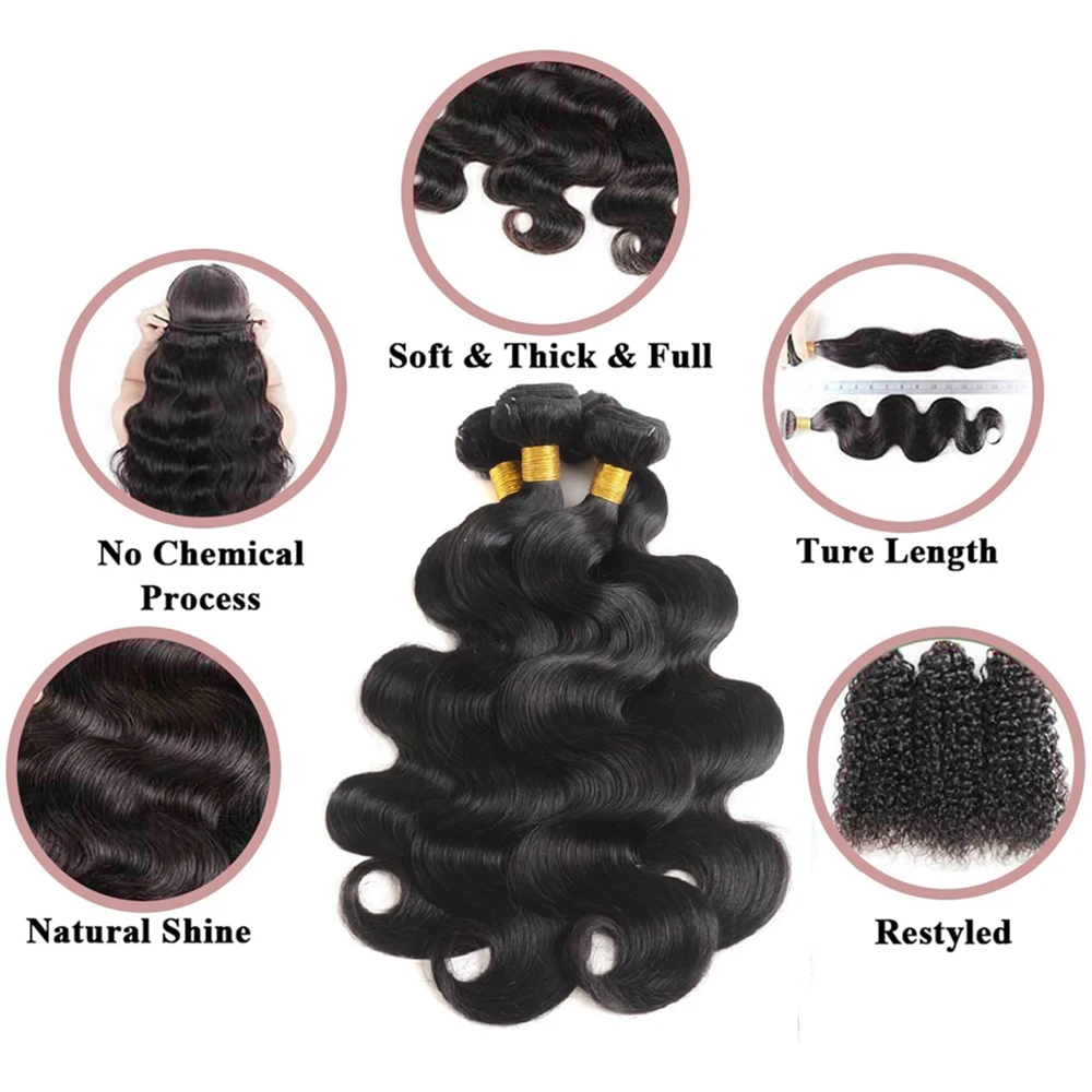 Mèches brésiliennes naturelles Body Wave 100% naturelles brutes, Extensions de cheveux épais 16A, lot de 1/3/4 pour femmes, livraison rapide