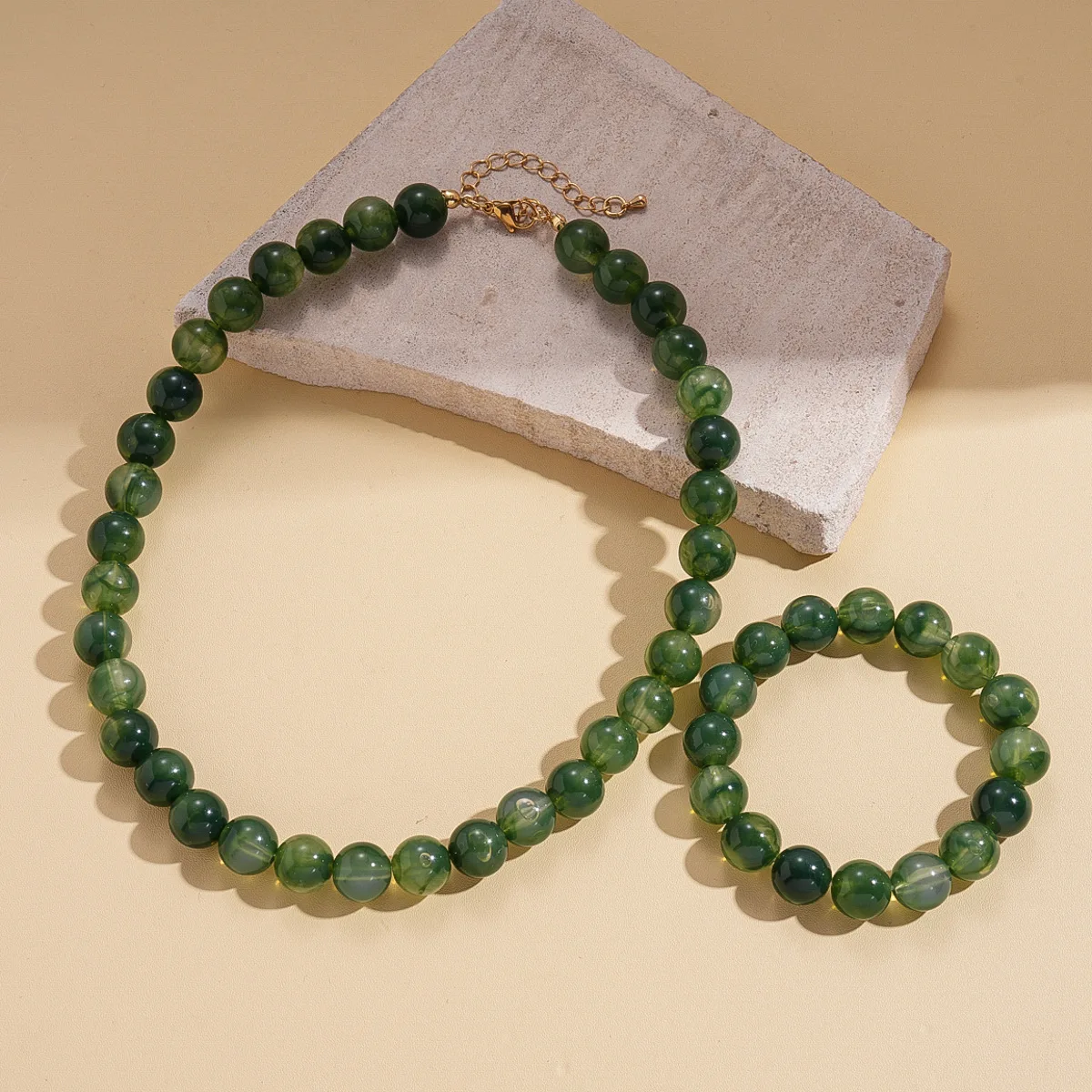 Women's Retro Elastic Round Bead Chokers & Bracelets Set