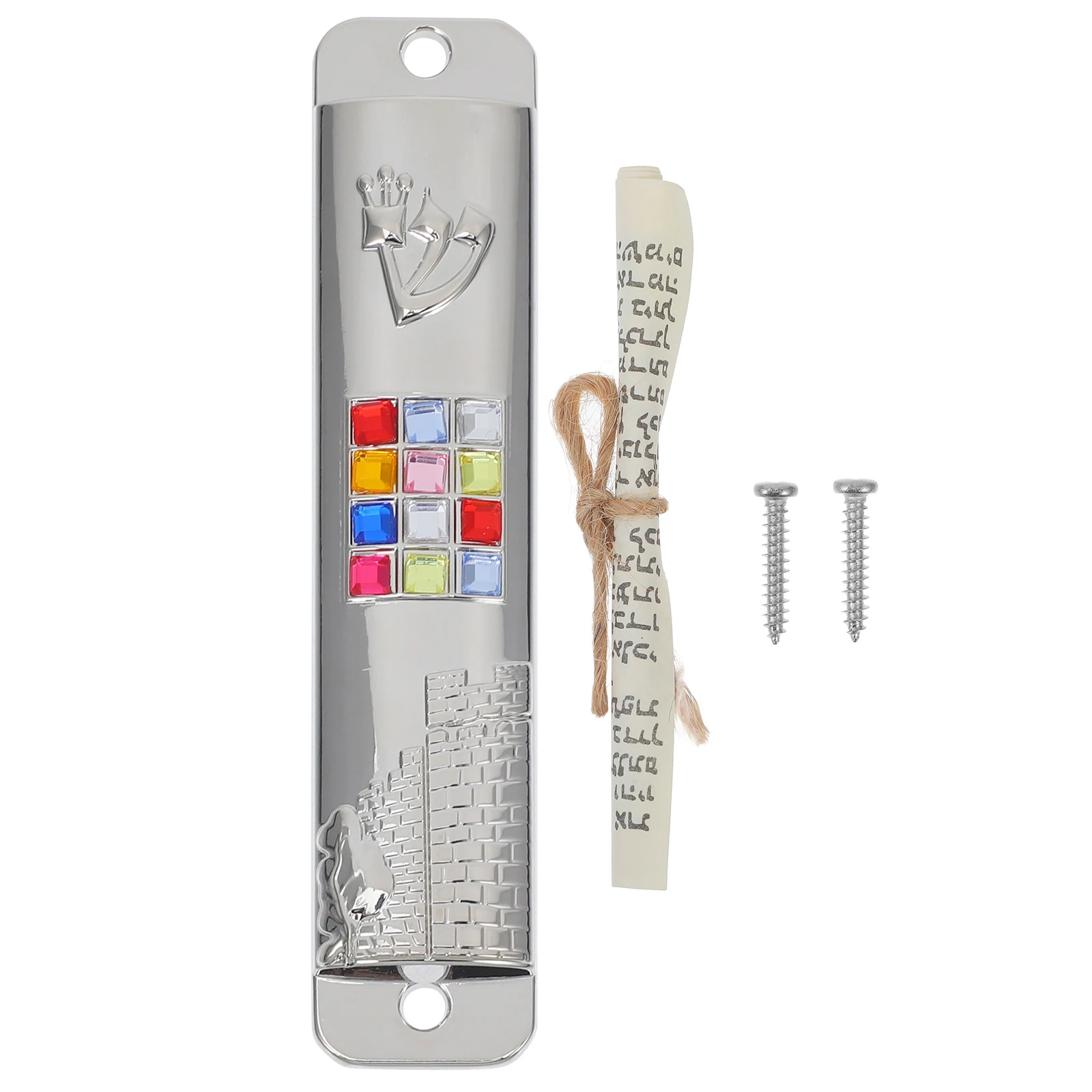 

Gold 2 Sets Doorpost Decorations Kosher Mezuzah Scroll Home Paper Travel Religious Judaica Metal Holy Gatepost Prayer Door