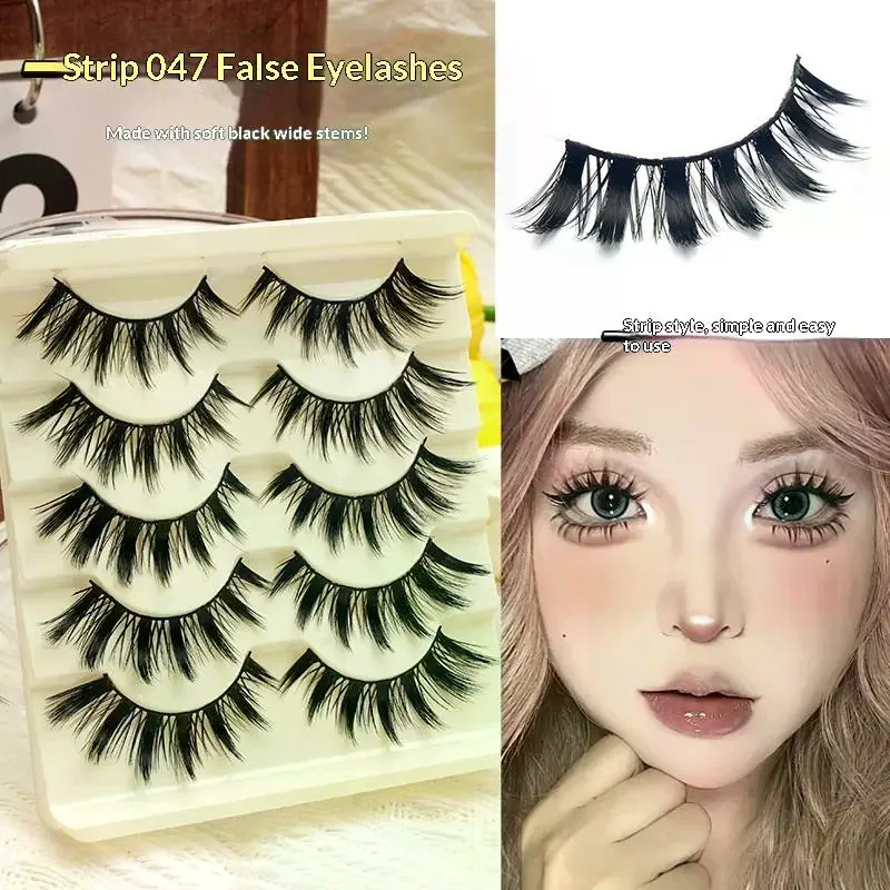 5 Pairs Manga Lashes Cosplay Fake Eyelashes Strip Lash Soft Natural Look Fox Eye Korean Manhua Makeup False Eyelashes