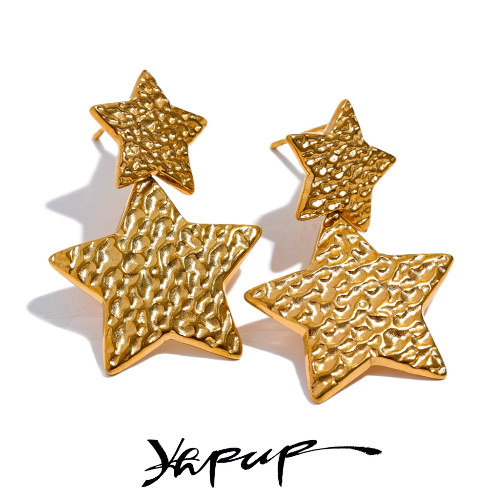 Yhpup New Stainless Steel Pentagram Star Dangle Earrings Bijoux Women Simple Metal Rust Proof Trendy Daily Gold Color Jewelry