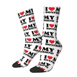 I Love My Boyfriend Lover Couple Merchandise Men Women Socks Flexible Valentines Sport Middle Length Socks Cute Present