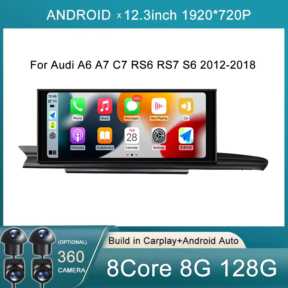 

For Audi A6 A7 C7 RS6 RS7 S6 2012-2018 Player Android 13 Car Radio Multimedia Stereo Carplay Auto 12.3 Inch GPS Navigation BT