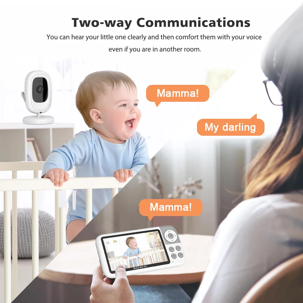 5'' Video Baby Monitor Camera 720P 3X Digital Zoom Two Way Audio Auto Night Vision 300M Transmission Security Camera