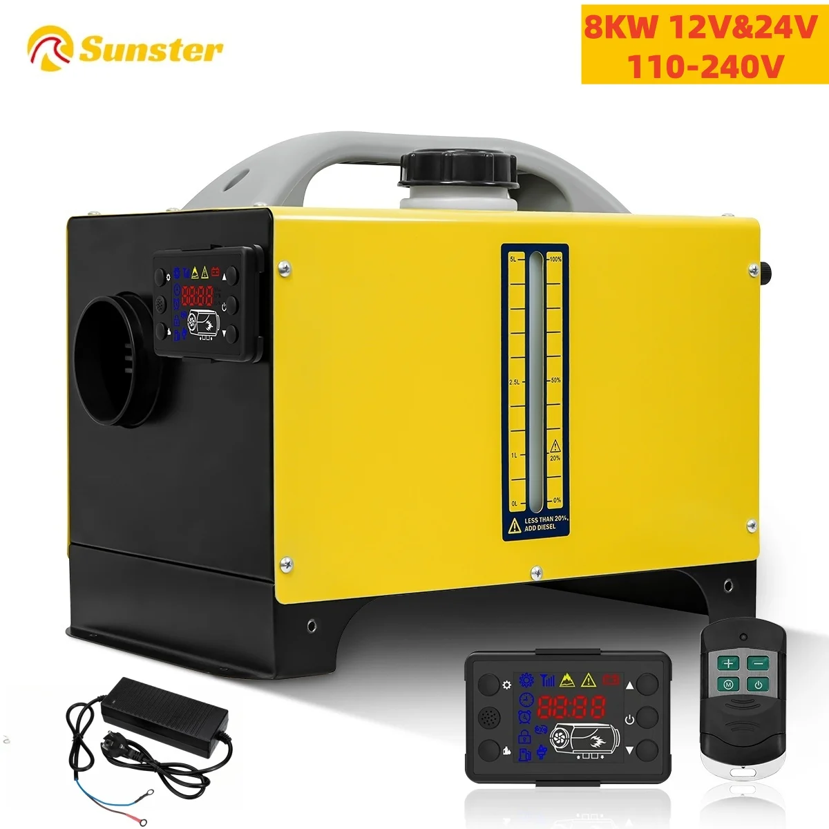 Aquecedor de ar diesel portátil, 8kw, 12v, 24v, 110-240v, com controle lcd, aquecedor de carro, tudo em um, aquecedor de ar de estacionamento para carro, rv, acampamento