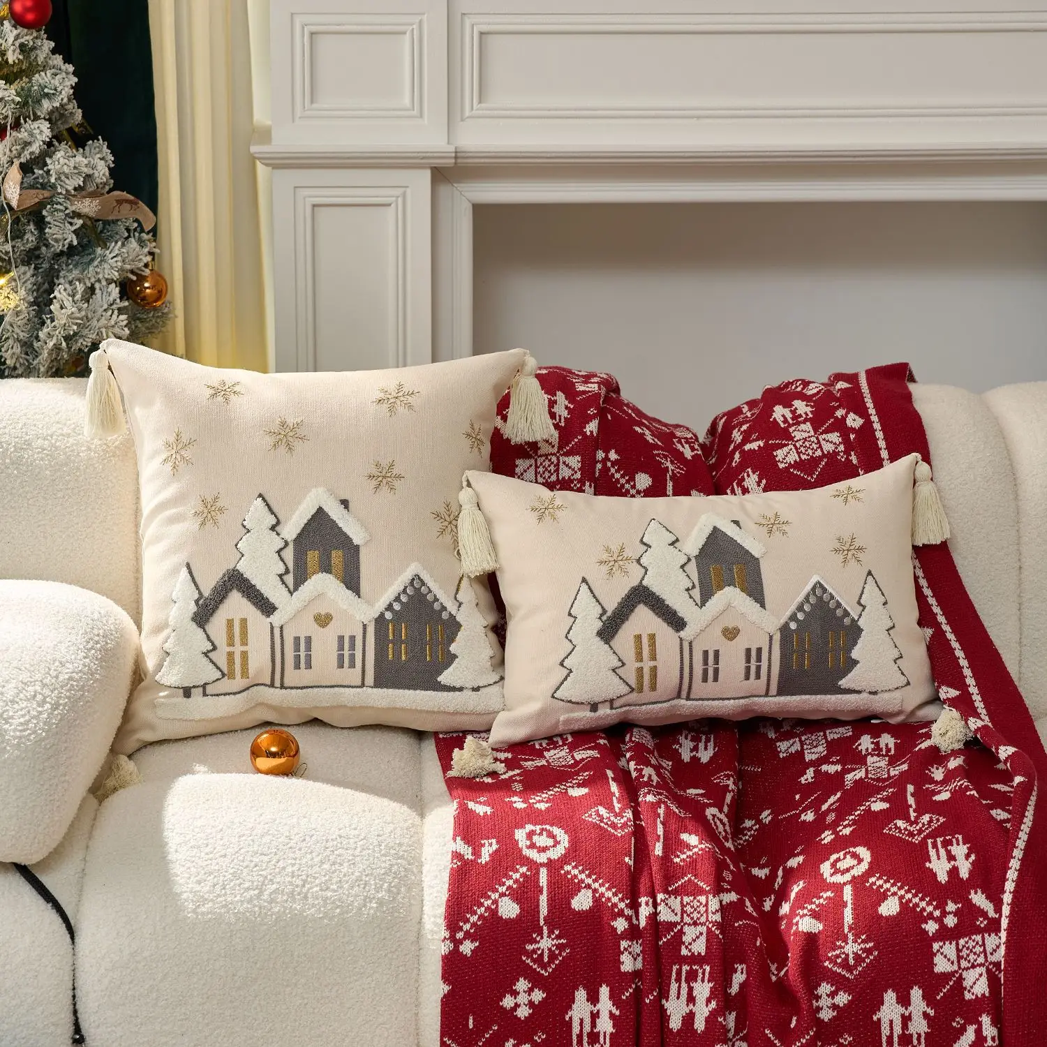 30 x 50 cm, 45 x 45 cm, bestickter Haus-Kissenbezug, dekorativer Sofa-Leinen-Geschenkkissenbezug für Zuhause, Weihnachten, Party-Dekoration