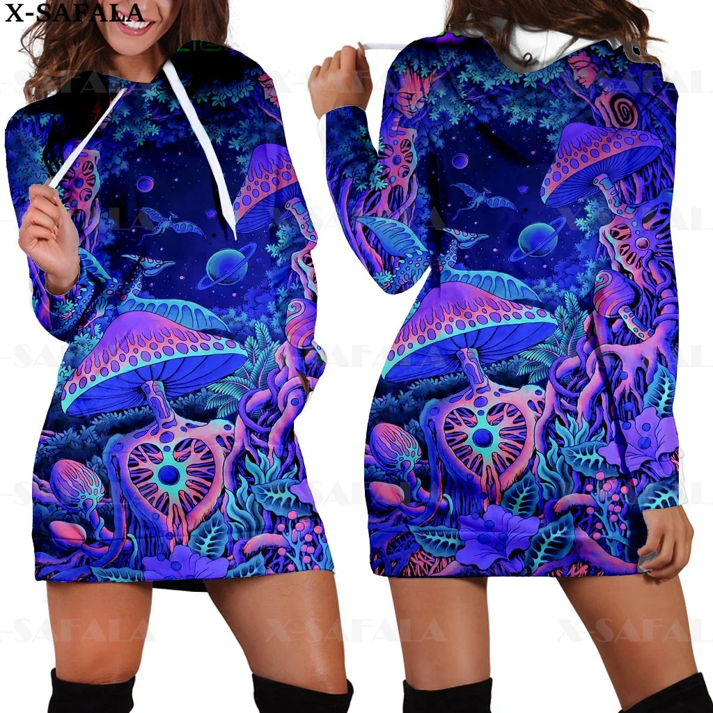 

Trippy Psychedelic Mushroom Fungus Natural Plants 3D Print Autumn Hoodies Dress Women Casual Wear Long Sleeve Hooded Dress-7