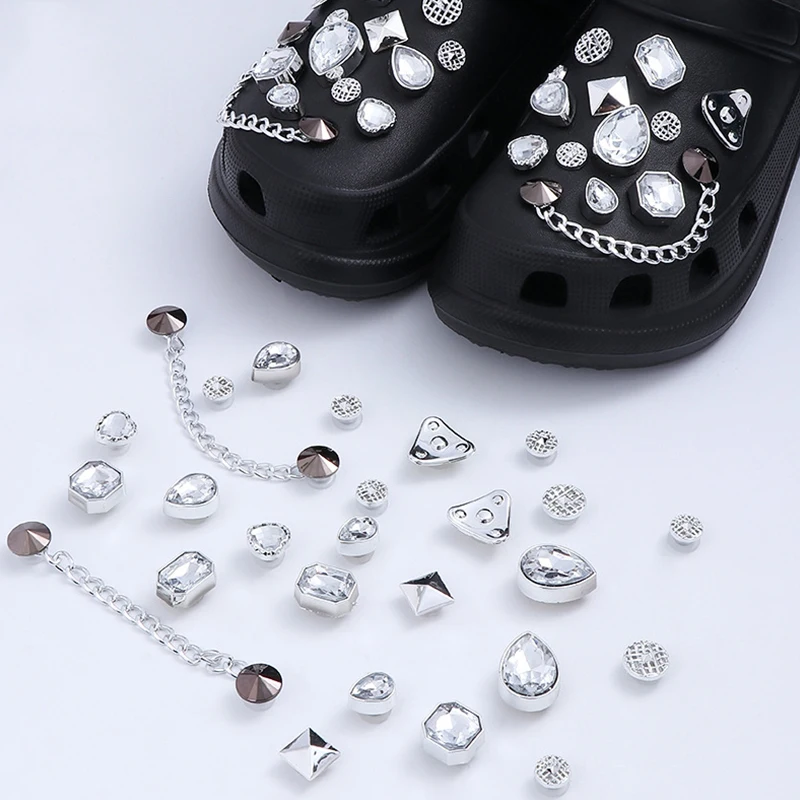 Shoe Charms DIY Diamond Pearl Chain Gemstone Decoration Buckle for Hole Shoe Charm Accessories Kids Party Girls Gift