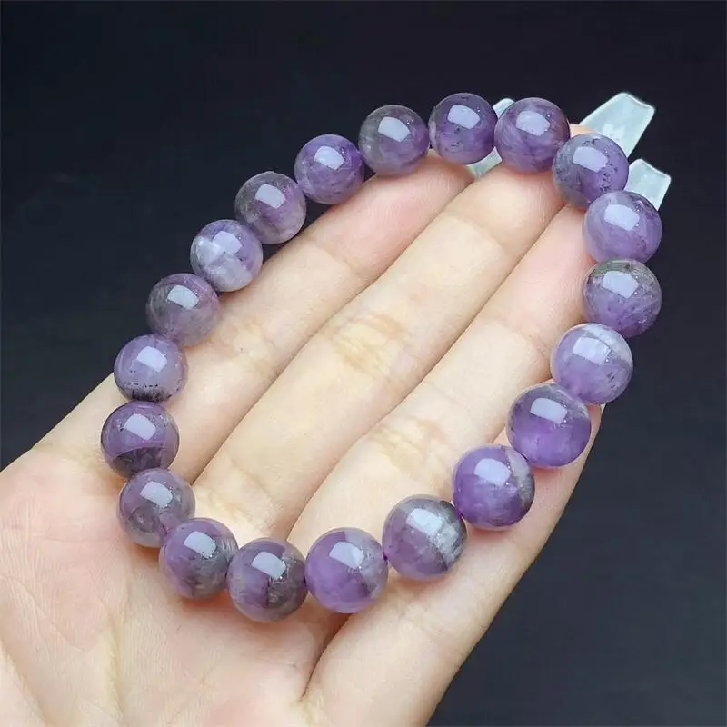 10MM Natural Purple Auralite Rutilated Quartz Bracelet String Charms Handmade Fortune Energy Bangle Mineral Woman Amulet Jewelry