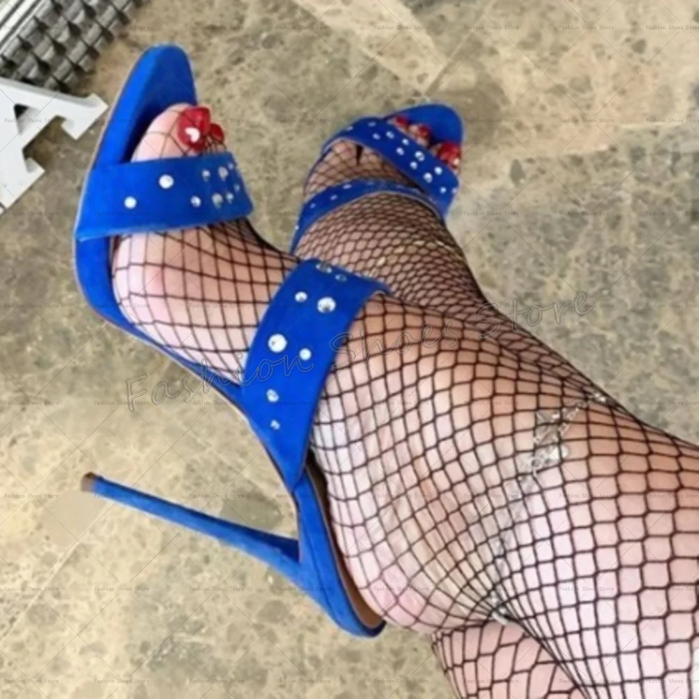 Blue Crystal Open Toe Slippers Stilettos High Heels High Heel Shoes for Women Fashion Heels Party Shoes 2025 Zapatos Para Mujere