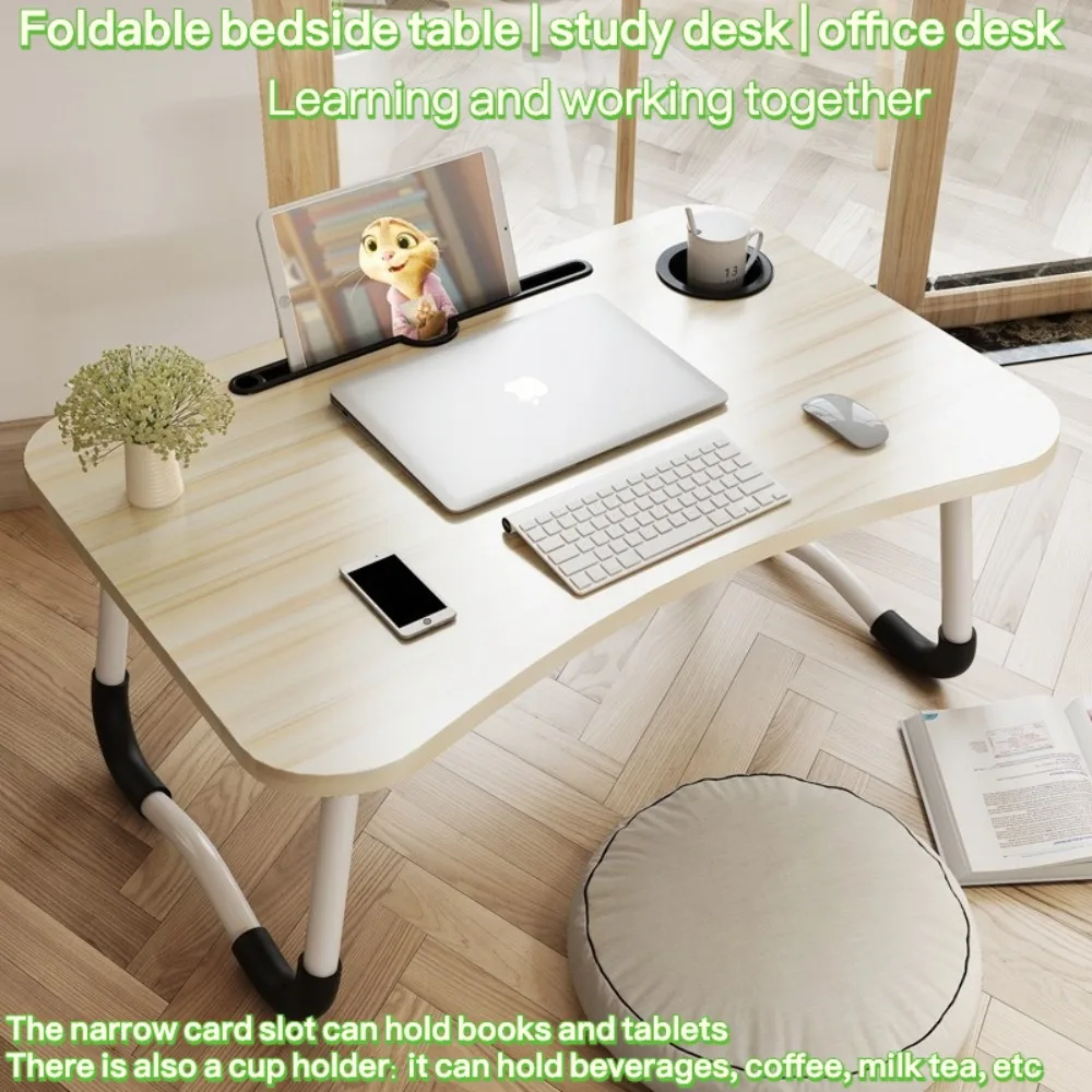 

Foldable Study Desk in Bed Small Desk for Students To Study on Rectangular Office Desks Computer Desk with Cup Holder Pink Table