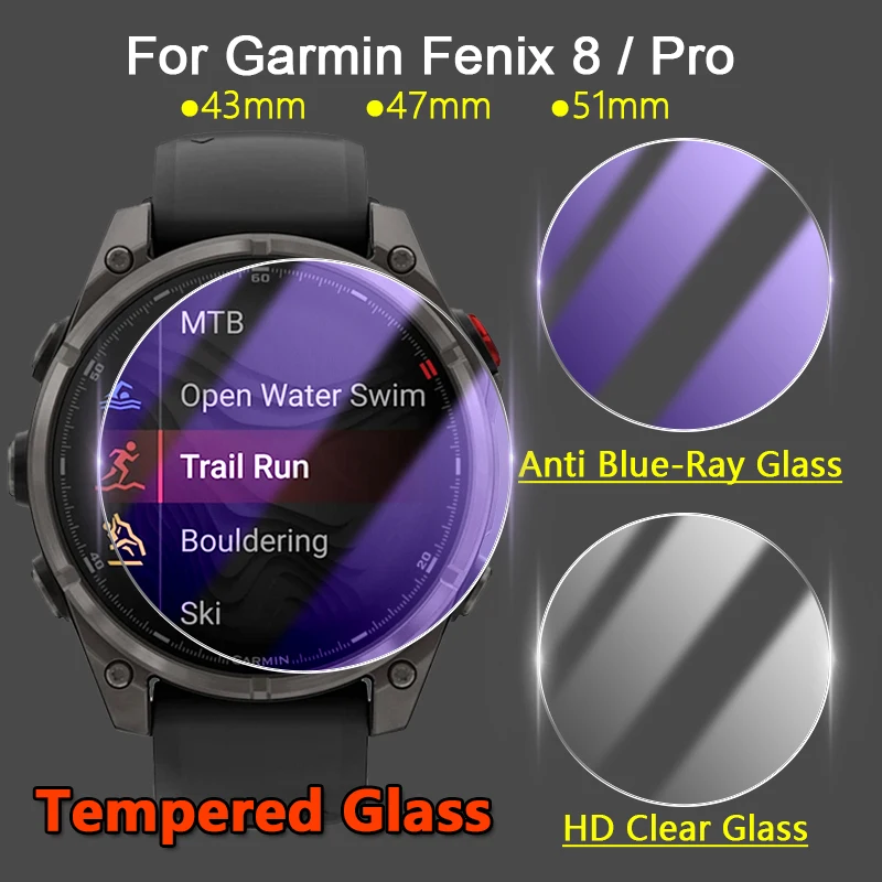 واقي شاشة لساعة Garmin Fenix 8 Pro AMOLED MicroLED 43 47 51 ملم 2.5D 9H فائق الوضوح / طبقة زجاجية مقسى مضادة للأشعة الزرقاء