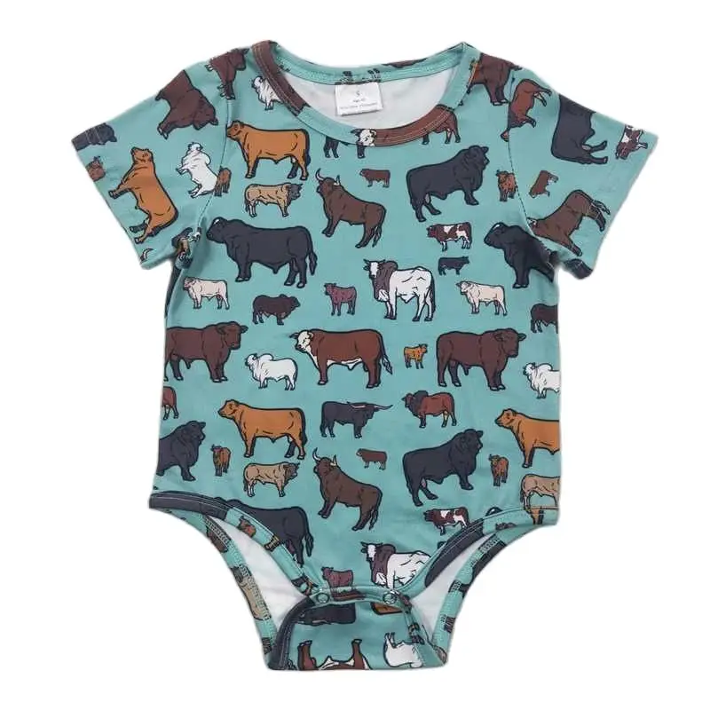 SR0305 Wholesale Price spot Boys Farm cow green short sleeve boutique fashion cute onesie