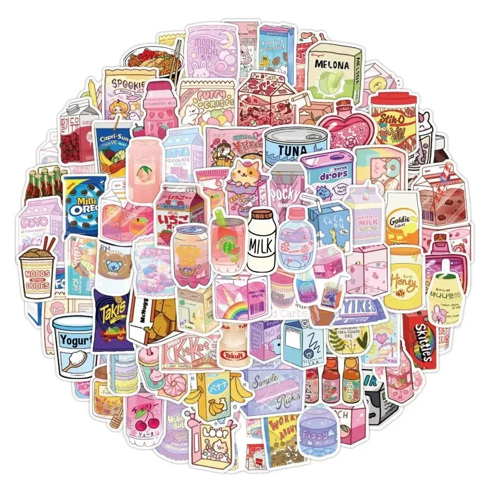 100 Pieces of Snack and Drink Stickers Ins Mobile Phone Case Decoration Small Patterns Personalized Water Cup Stickers