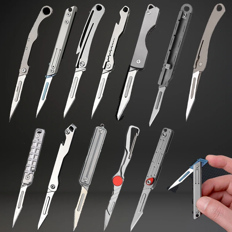 MINI Titanium Alloy Scalpel NO11 Replaceable Blades Stainless Steel Folding Knife Quick Open Portable EDC Knife Useful Tool