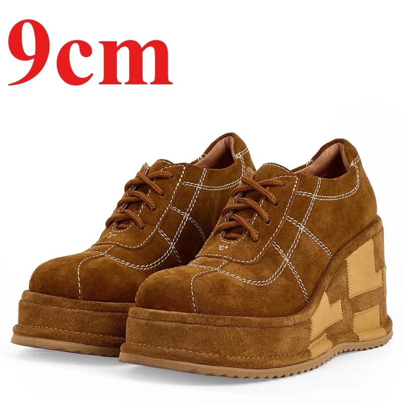 

European/American 9cm Slope Heel Thick Sole Suede Casual Rocking Shoes for Women's New Fashion Anti Slip Versatile Oxford Shoes