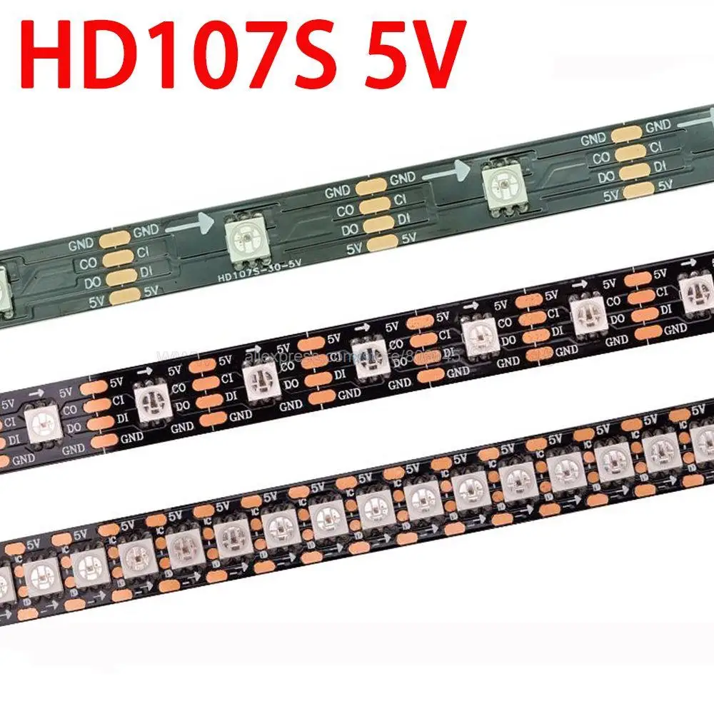 1m 5m High Density HD107S (APA107 APA102 Upgrade Version) RGB LED Strip Light Individually Addressable Pixels DC5V Dual Signal