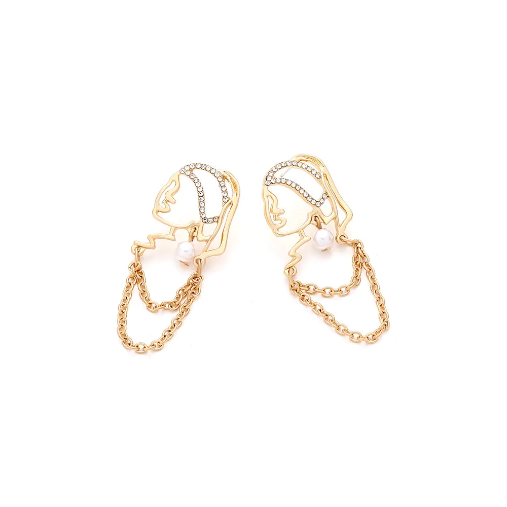 Retro alloy diamond-encrusted face fringed earrings, autumn and winter new hollow metal avatar earrings, earrings.