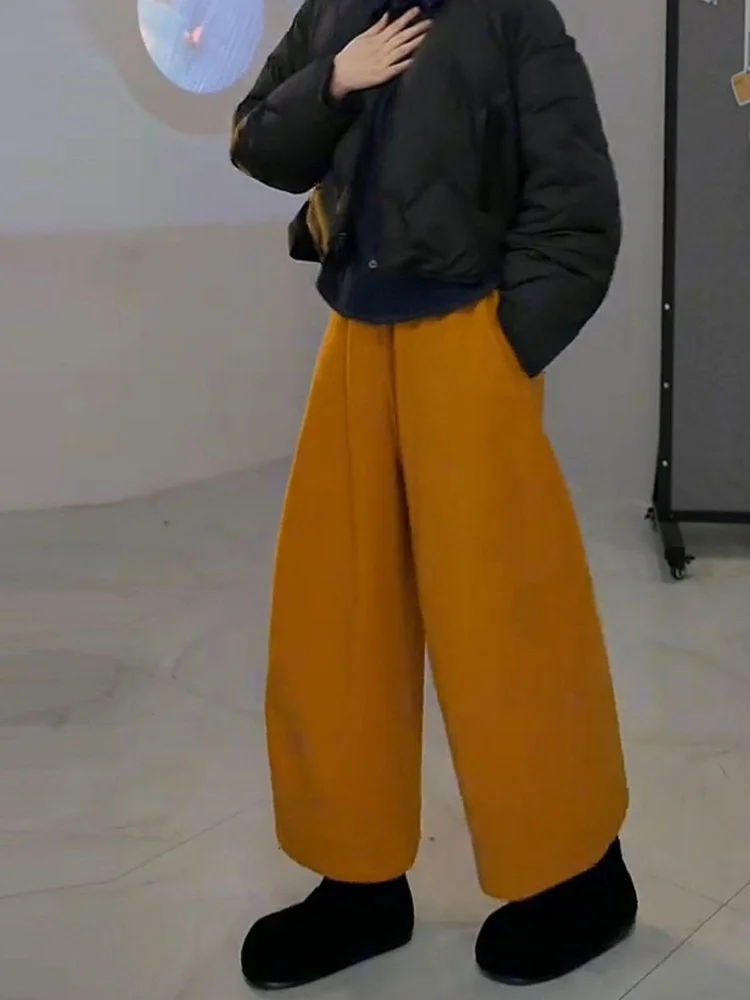 الكاكي Fce اصطف واسعة الساق السراويل الرياضية النساء مستقيم قطع تخفيف Sle عالية الخصر مطاطا بيند سكين السراويل بناطيل كاجوال